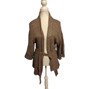 Fenn Wright Manson Women's Size 14 Brown/Beige 3/4 Sleeve Open Front Cardigan